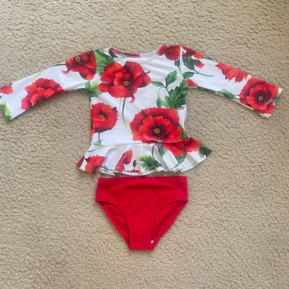 Next Red flowered long sleeve BIKINI SET 9-12 Months